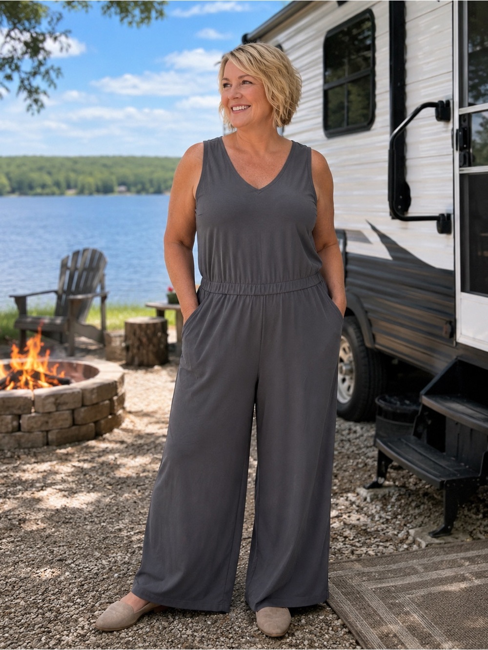 Far West NWT Designed for Canadians Knit Wide-Leg Romper with Pockets – Size XL